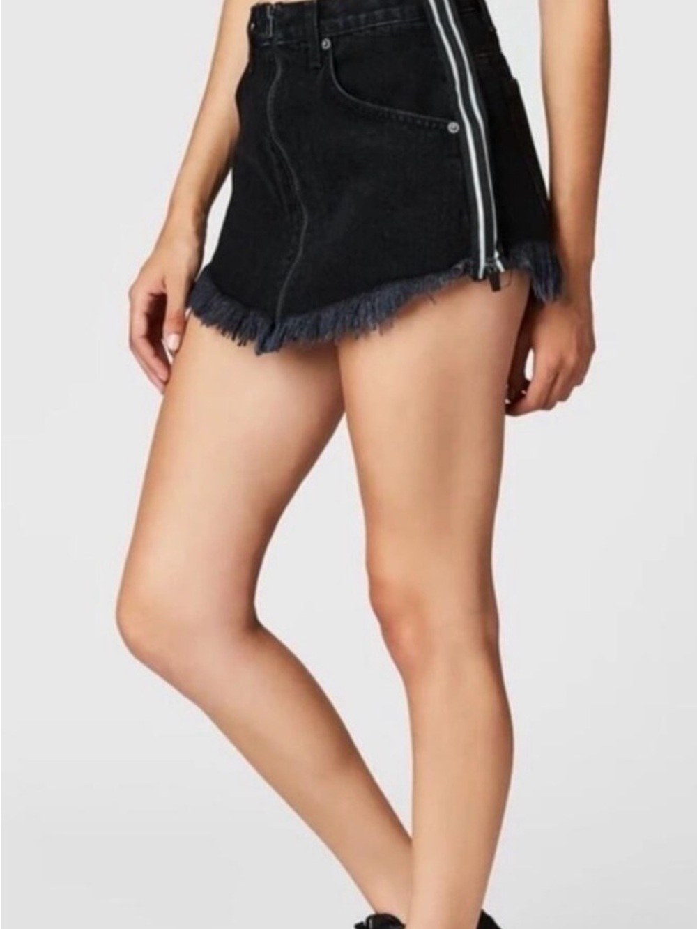 Carmar Black Denim Mini Skirt with Side Stripe